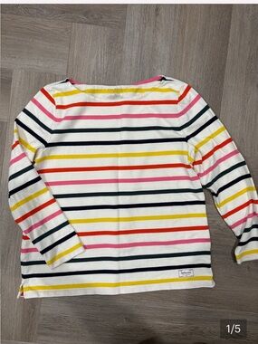 Talbots White Long Sleeve Tee - Pink Yellow Black and Orange Stripes  LP  EUC